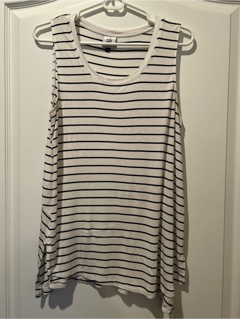 CAbi ATC White Tank with Black Stripes Sz Small